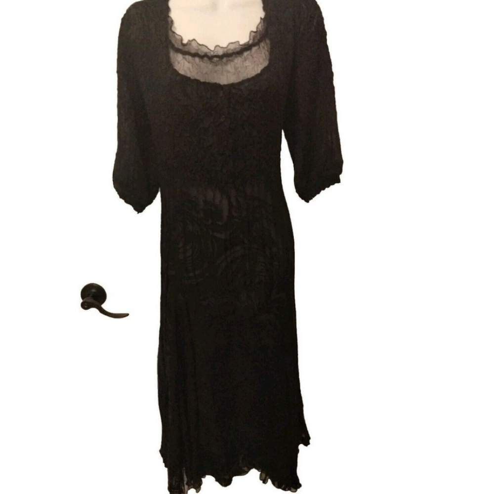 Komarov Gothic Black Chiffon Sheer Midi Dress Woman XL - Picture 10 of 10